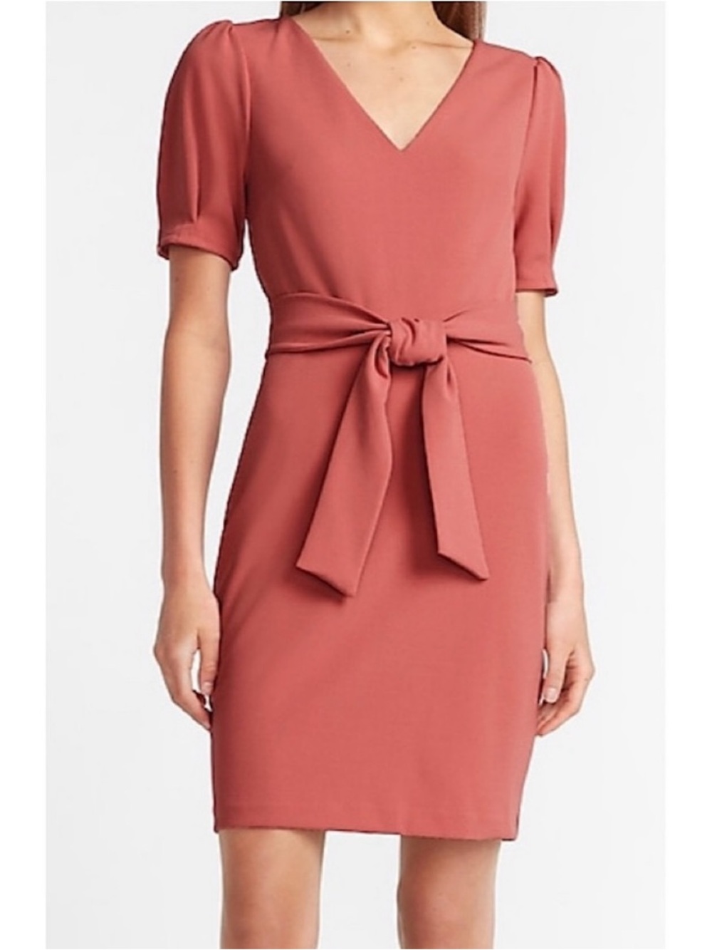 NWT Express Mauve Pink V Neck Mini Dress Puffed Short Sleeves Size SP